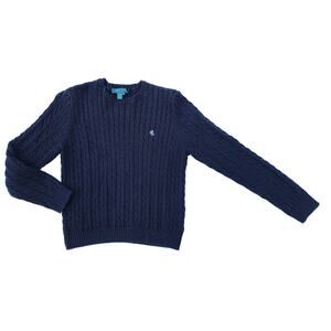 Lauren Ralph VTG 80's Petite Black PL Cotton Cable Logo Sweater Old Money Preppy